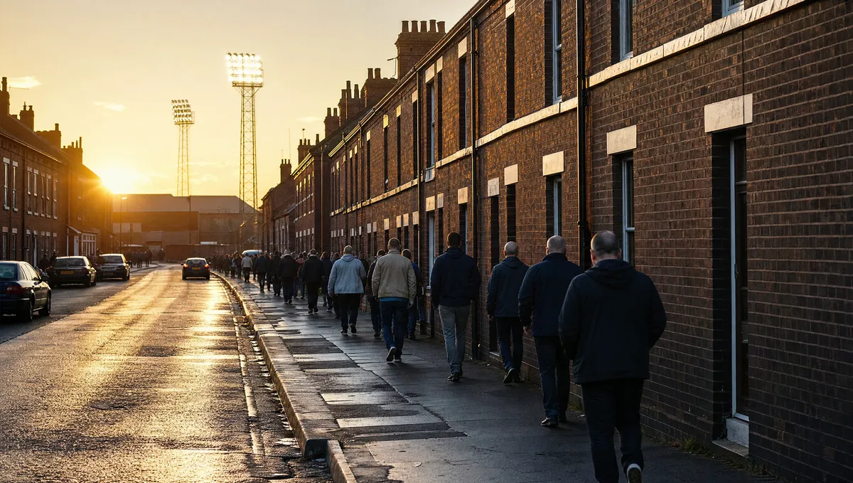 Supporters walking through Burnley town centre on a match day evening